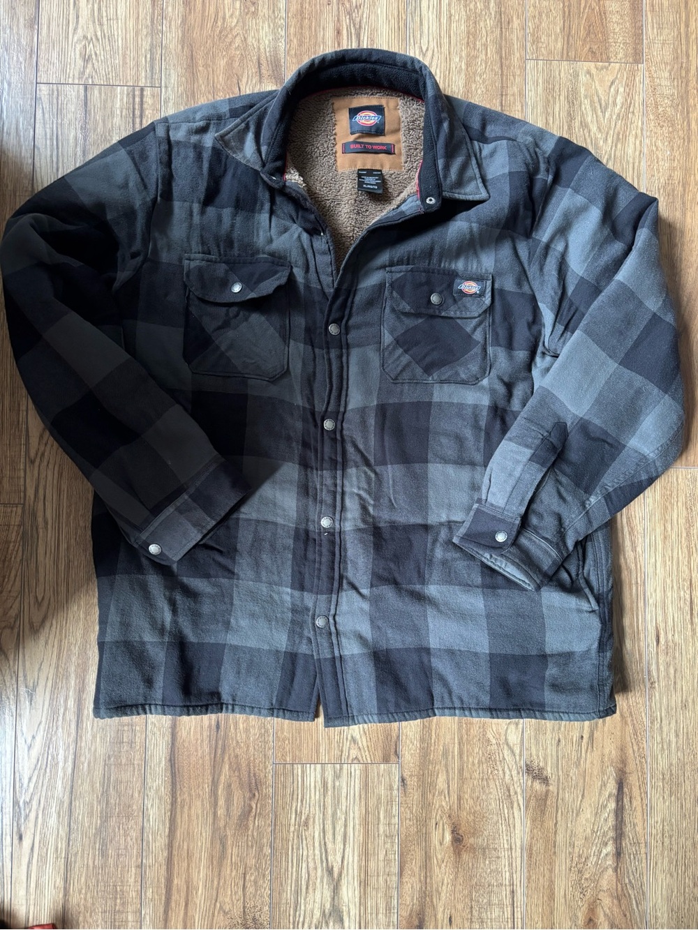 Dickies Black & Charcoal Plaid Sherpa-Lined Shirt Jacket